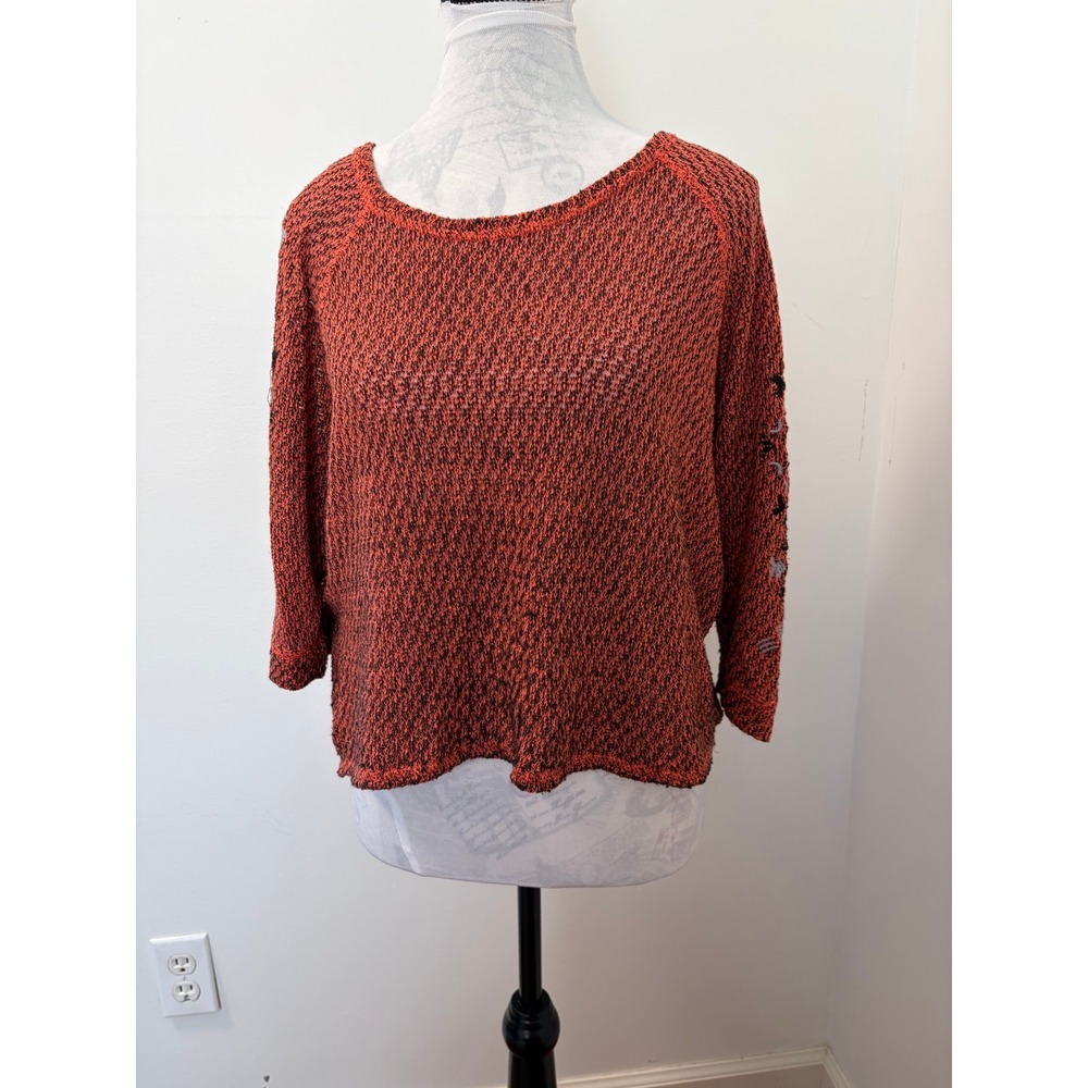 Eyeshadow Sweater Boho Indie Large Boho western Embroidered Cropped Marled Knit